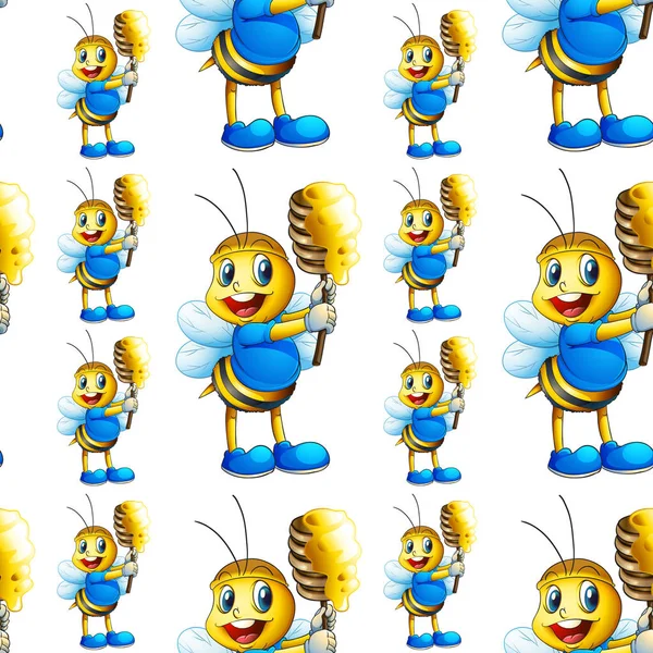 Caricature de motif sans couture avec des abeilles — Image vectorielle