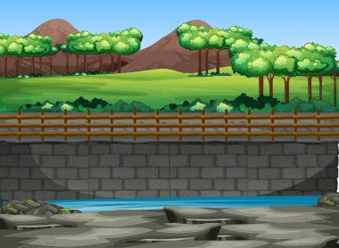 Ağaçlı ve havuzlu bir park manzarası