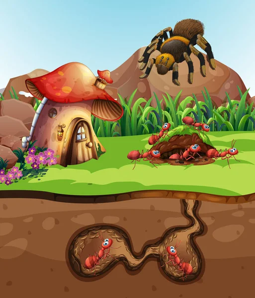 Krajinný design s mravenci v podzemí — Stockový vektor