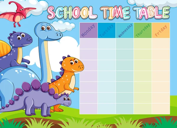 Dinossauro calendário escolar com animais —  Vetores de Stock