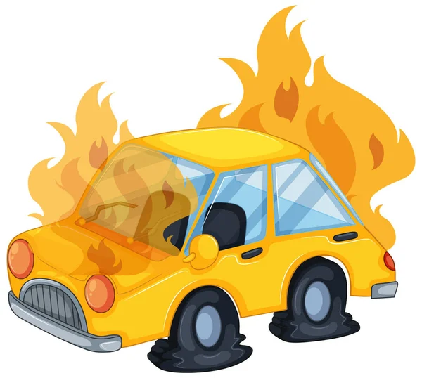 Cena de acidente com carro em chamas —  Vetores de Stock