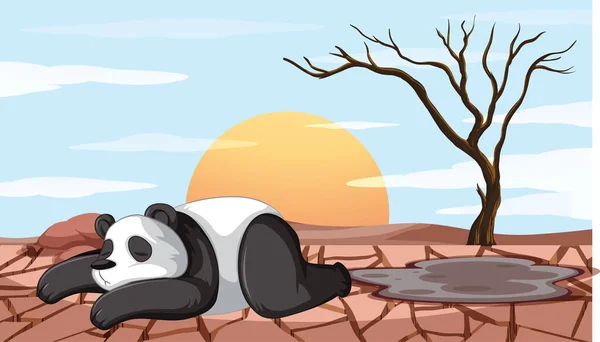 Scena di deforestazione con panda morente — Vettoriale Stock