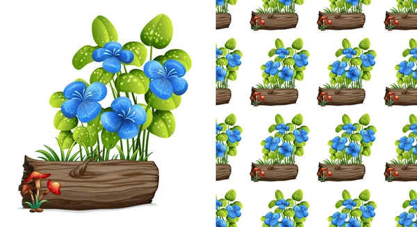 Design de fundo sem costura com flores azuis no log —  Vetores de Stock