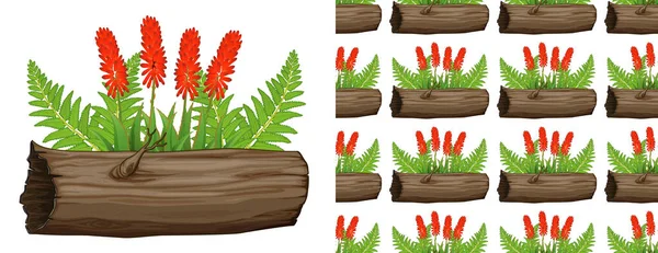 Bezešvé pozadí design s aloe vera s červenými květy — Stockový vektor