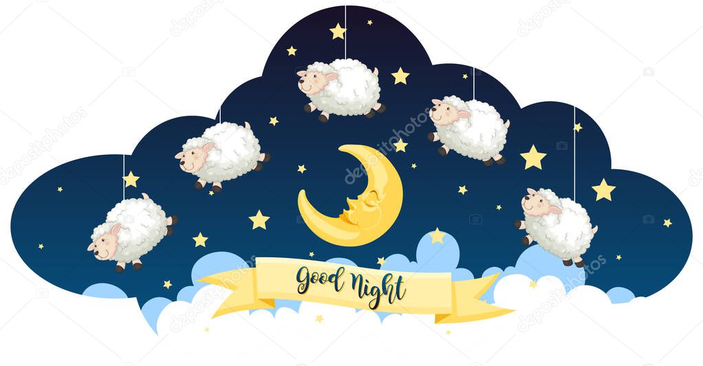 Good night theme with sheeps and stars