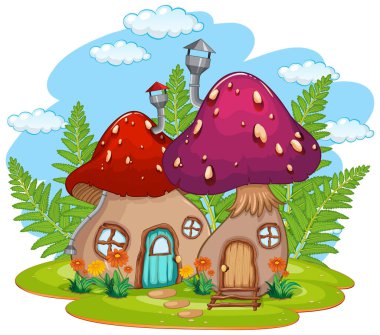 İzole edilmiş fantezi mantar ev çizimi