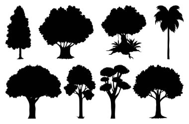 Set of plant and tree silhouette illustration clipart