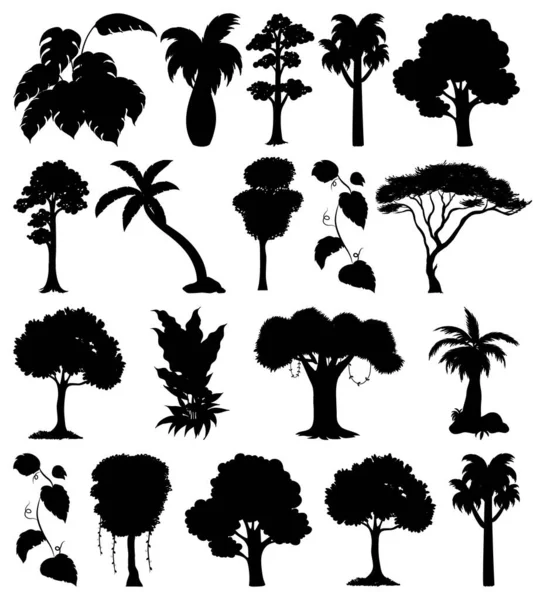 Set Illustrazione Silhouette Piante Alberi — Vettoriale Stock