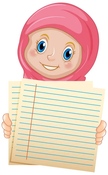 Leere Zeichenvorlage Mit Muslimischem Mädchen Auf Weißem Hintergrund — Stockvektor