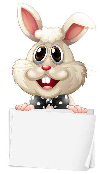 Шаблон Порожнього Знака Щасливим Кроликом Білому Тлі Ілюстрації — стоковий вектор