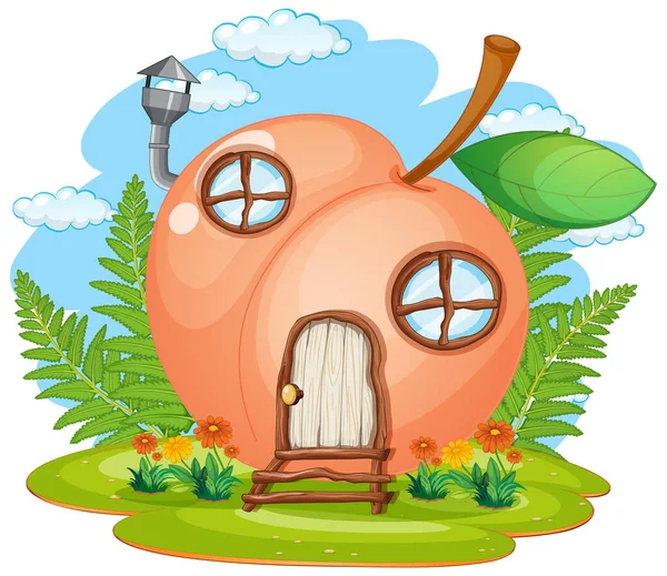 Geïsoleerde Fantasie Perzik Huis Illustratie — Stockvector