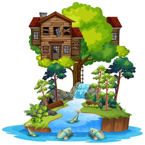 Vieille Maison Bois Sur Île Illustration — Image vectorielle
