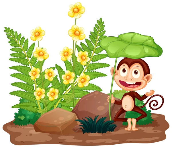 Scene Happy Monkey Garden Illustration — Stock Vector