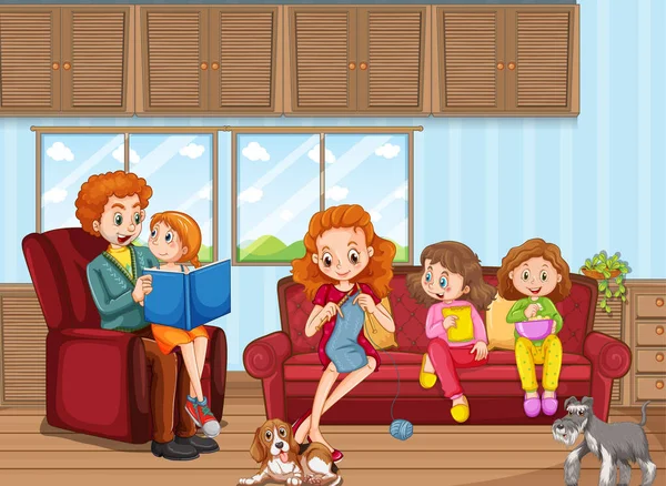 Scene Family Having Good Time Home Illustration — Stock Vector