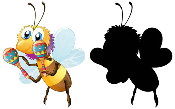 Bee Και Εικόνα Σιλουέτα Του — Διανυσματικό Αρχείο