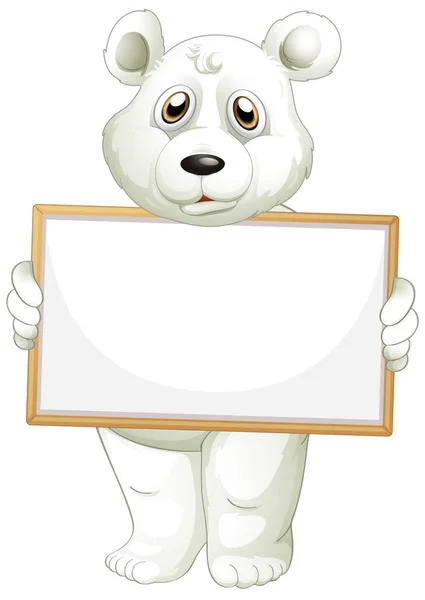Blank Sign Template Cute Polar Bear White Background Illustration — Stock Vector