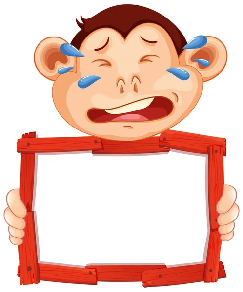 Blank Sign Template Crying Monkey White Background Illustration — Stock Vector