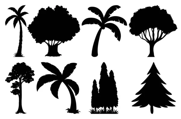 Set Illustrazione Silhouette Piante Alberi — Vettoriale Stock