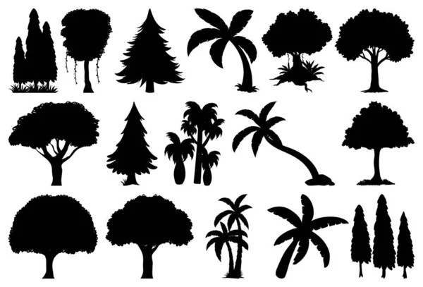 Zestaw Roślinnych Drzewnych Ilustracji Sylwetki — Wektor stockowy