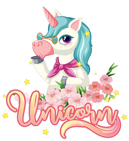 Unicorno Carino Con Unicorno Segno Illustrazione — Vettoriale Stock