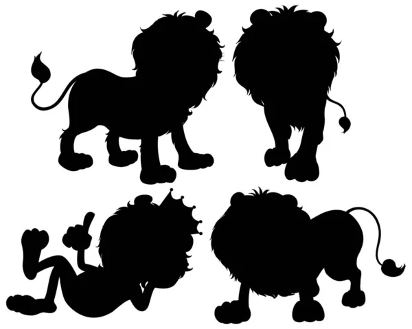 Ensemble Illustration Silhouette Lion — Image vectorielle