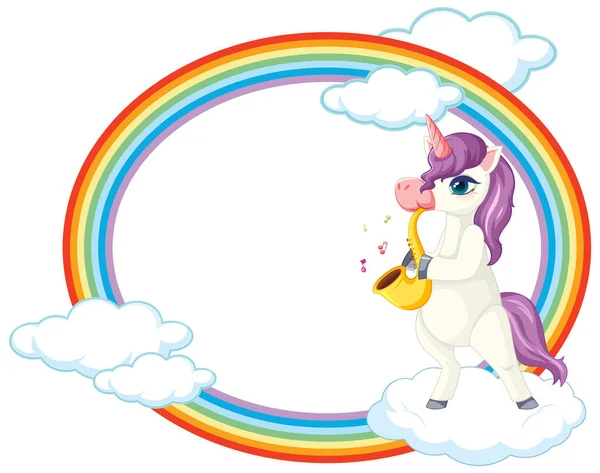 Lindo Unicornio Con Banner Blanco Tema Música Ilustración — Archivo Imágenes Vectoriales