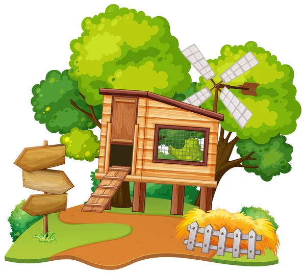 Wooden House Nature Illustration — Stock Vector