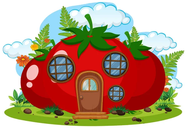 Casa Fadas Tomate Ilustração Isolada — Vetor de Stock