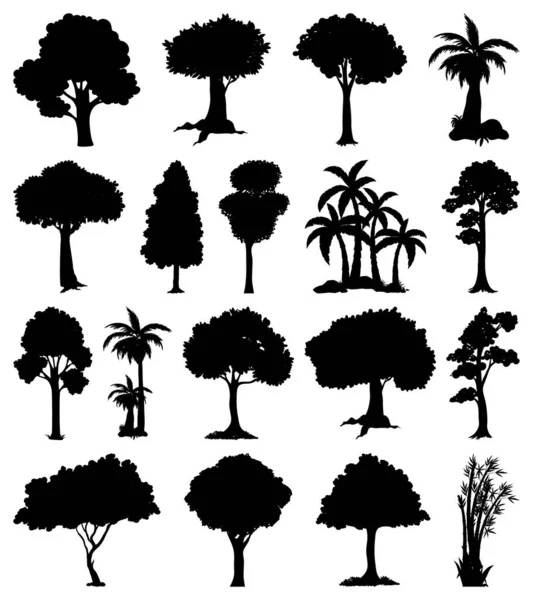 Set Van Planten Bomen Silhouet Illustratie — Stockvector