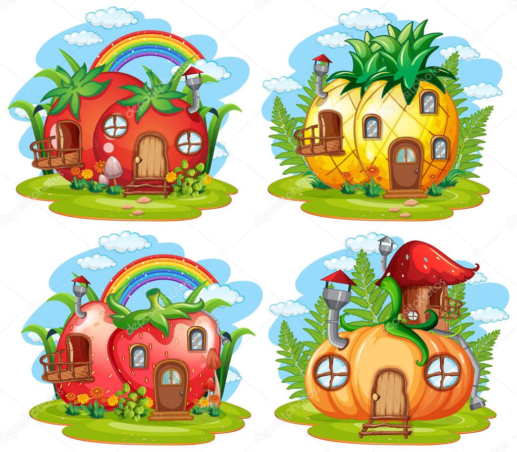 Set of fantasy fairy house illustration