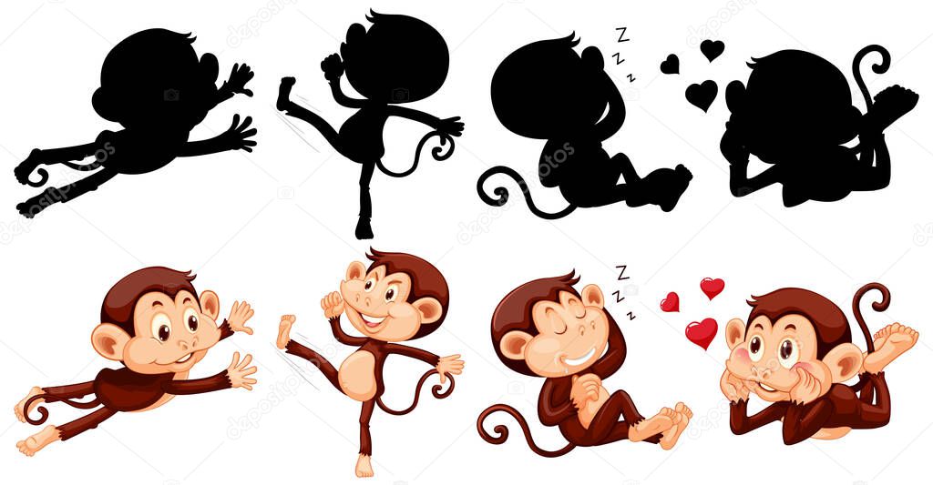 Monkey With Its Silhouette Illustration Premium Vector In Adobe Illustrator Ai Ai Format Encapsulated Postscript Eps Eps Format