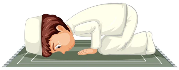 Άραβας Μουσουλμάνος Αγόρι Προσεύχεται Παραδοσιακά Ρούχα Απομονώνονται Λευκό Φόντο Εικονογράφηση — Διανυσματικό Αρχείο