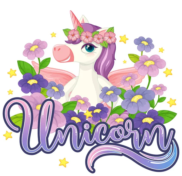 Unicorno Nel Giardino Fiorito Segno Illustrazione — Vettoriale Stock