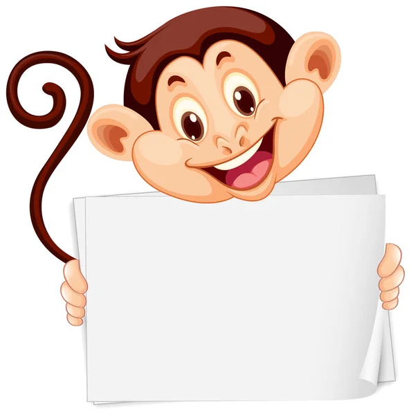 Blank Sign Template Cute Monkey White Background Illustration — Stock Vector