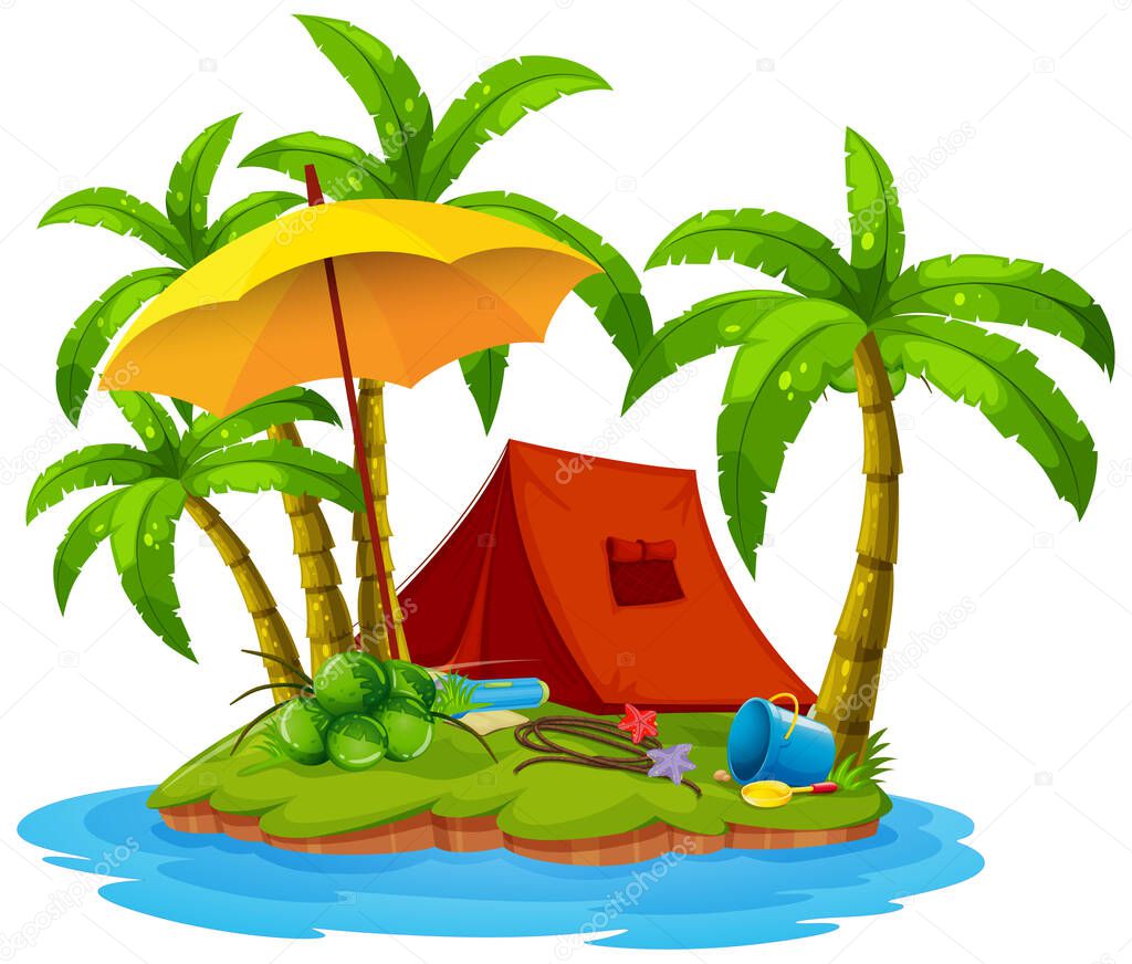 Camping on the island illustration