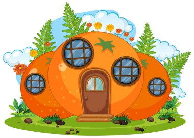 İzole edilmiş fantezi turuncu ev çizimi