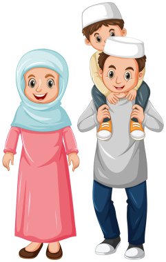 Arap Müslüman aile geleneksel giysiler içinde beyaz arkaplanda izole edilmiş.