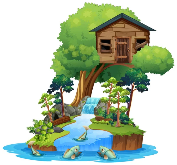 Vieille Maison Bois Sur Île Illustration — Image vectorielle