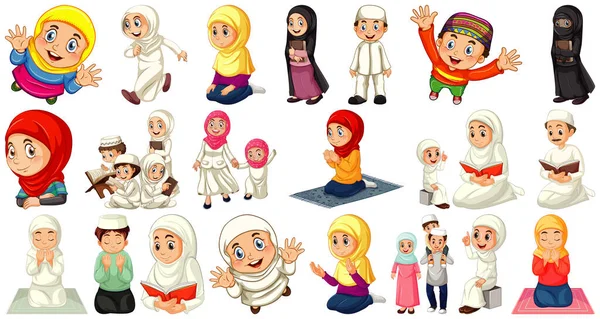 Set Yang Berbeda Islam Orang Karakter Kartun Terisolasi Pada Ilustrasi - Stok Vektor