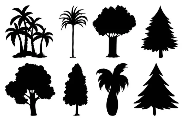 Ensemble Illustration Silhouette Plante Arbre — Image vectorielle