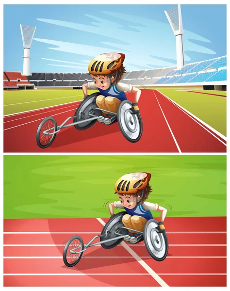 Male Wheelchair Athlete Stadium Illustration — Stock Vector