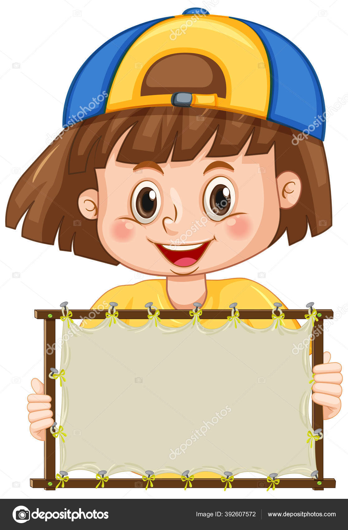 Blank Sign Template Cute Girl White Background Illustration Stock