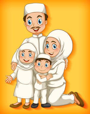 Çizgi film karakter gradyan arkaplan illüstrasyonunda Müslüman aile üyesi