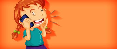 Telefonda konuşan tatlı kız çizgi film karakteri, izole edilmiş bir çizim.