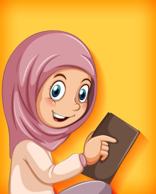 Kitap resimlerini okuyan Müslüman bir kız.
