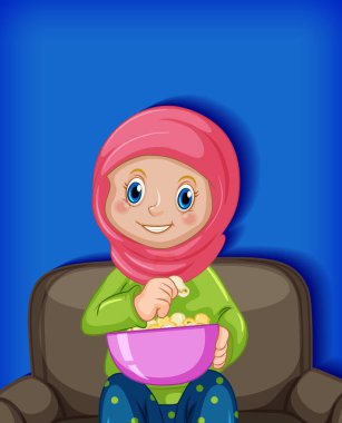 Karakter rengi gradyan arkaplan illüstrasyonunda kadın müslüman çizgi filmi