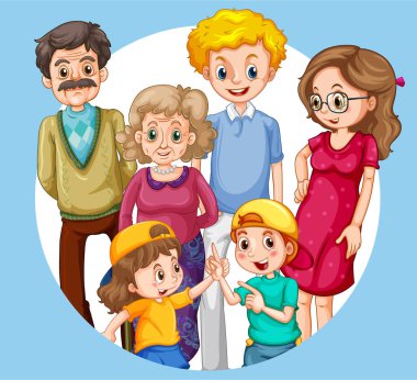 Bir grup aile üyesi karakter çizimi