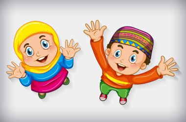 Havadan bakıldığında mutlu Müslüman çocuklar