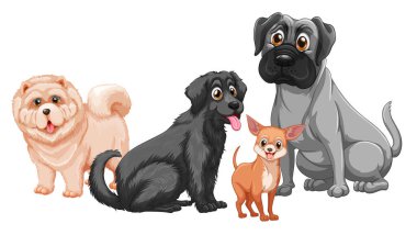 Beyaz arkaplanda izole edilmiş şirin hayvan köpek grubu