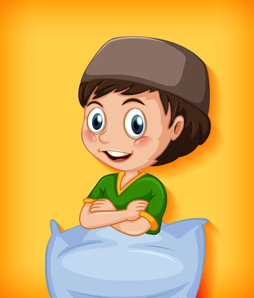 Masculino Personaje Dibujos Animados Musulmanes Con Ilustración Almohada — Vector de stock